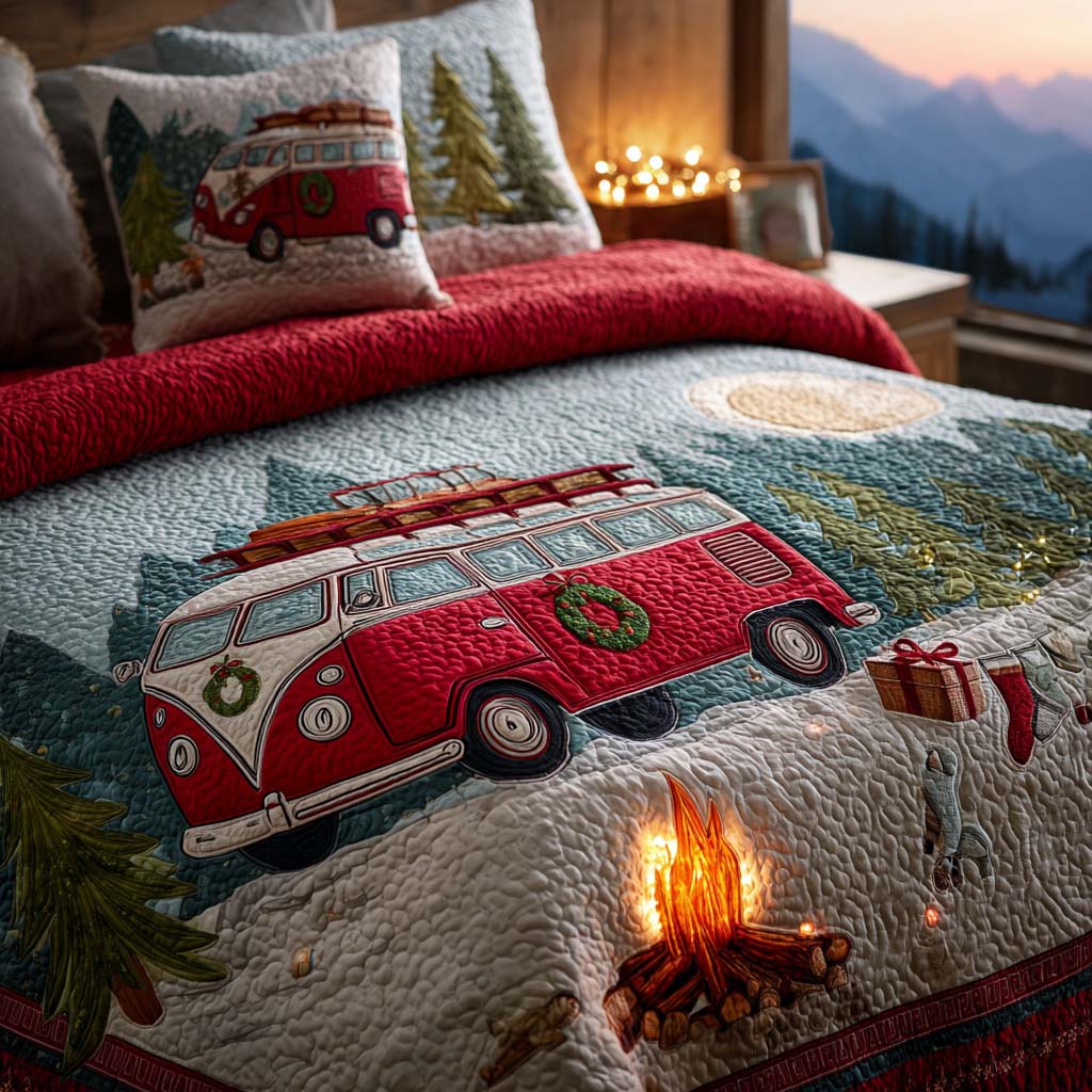 Campfire Christmas 3-Piece Quilted Bedding Set NCU0NT11359
