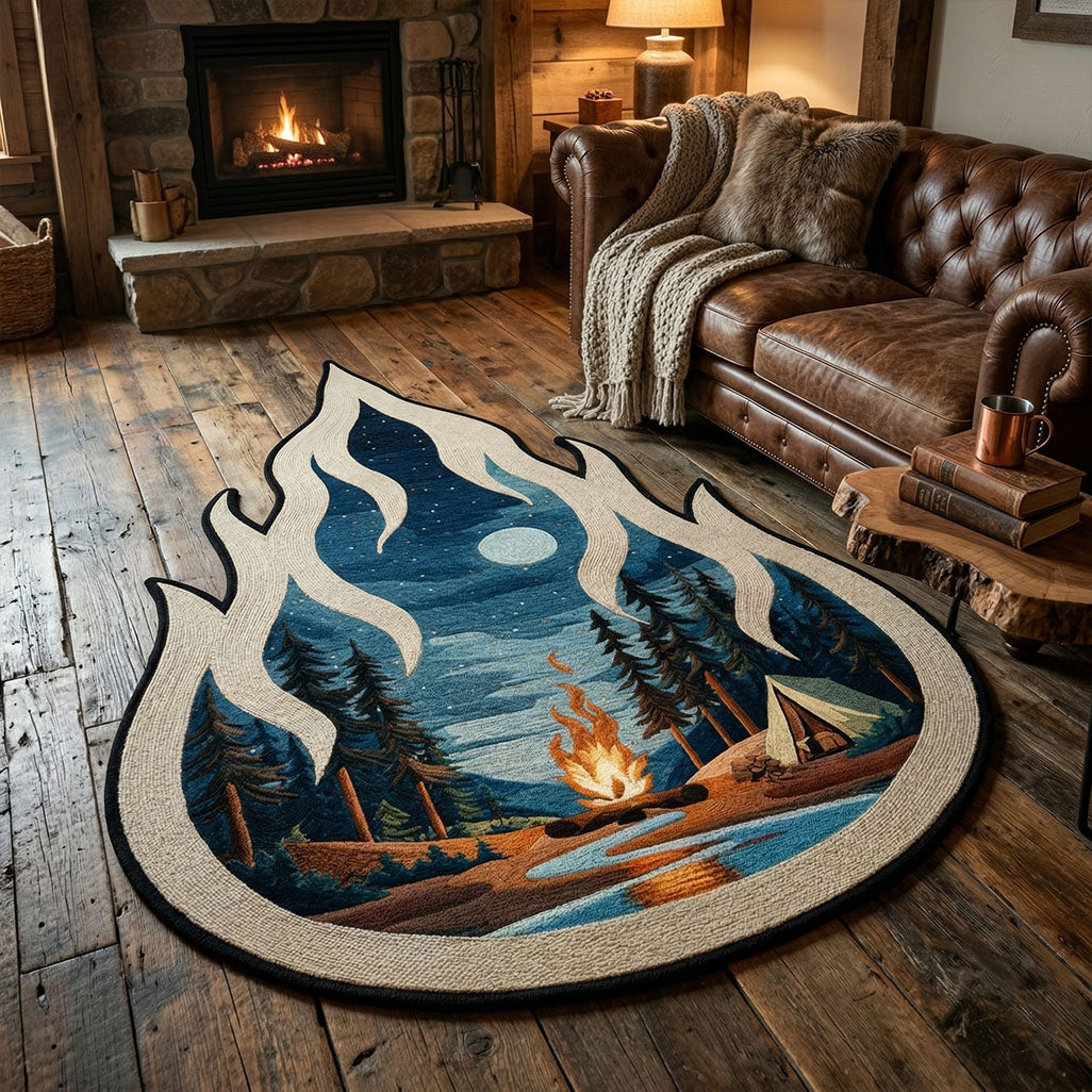 Campfire Night Scene Custom Shape Area Rug NCU0NT12602