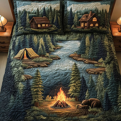 Campfire Retreat 3-Piece Quilted Bedding Set NCU0NT5574