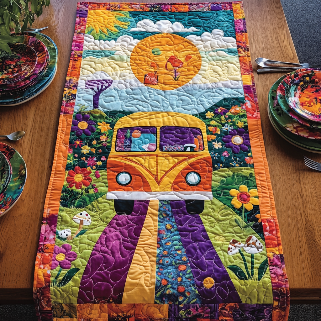 Camping Hippie Quilted Table Runner NCU0PD764