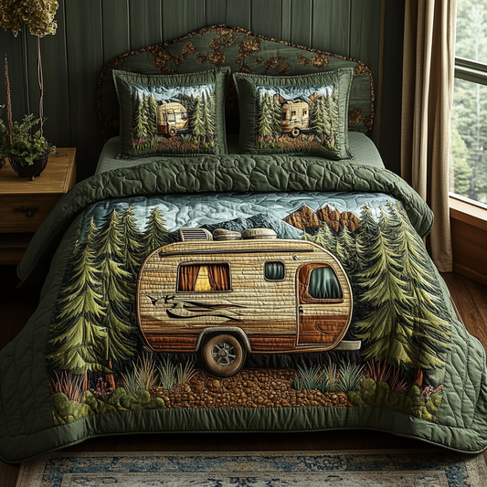 Camping RV Forest Charm 3-Piece Quilted Bedding Set NCU0DV6122