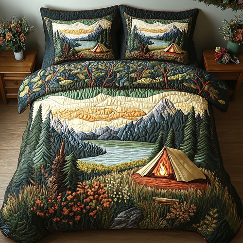 Camping Tent Forest 3-Piece Quilted Bedding Set NCU0DV6120