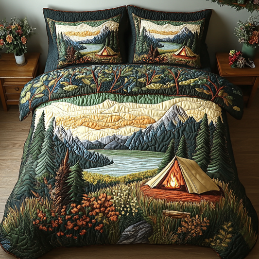 Camping Tent Forest 3-Piece Quilted Bedding Set NCU0DV6120
