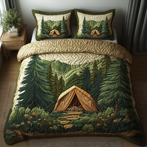 Camping Tent Forest Charm 3-Piece Quilted Bedding Set NCU0DV6124