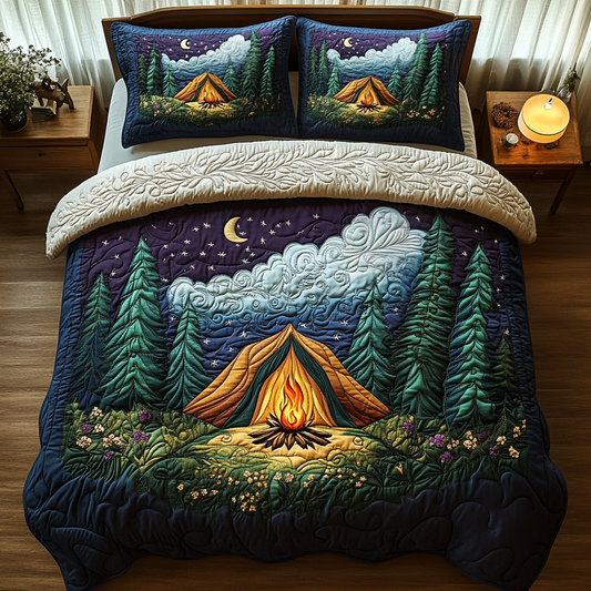 Camping Tent Forest Night 3-Piece Quilted Bedding Set NCU0DV6125