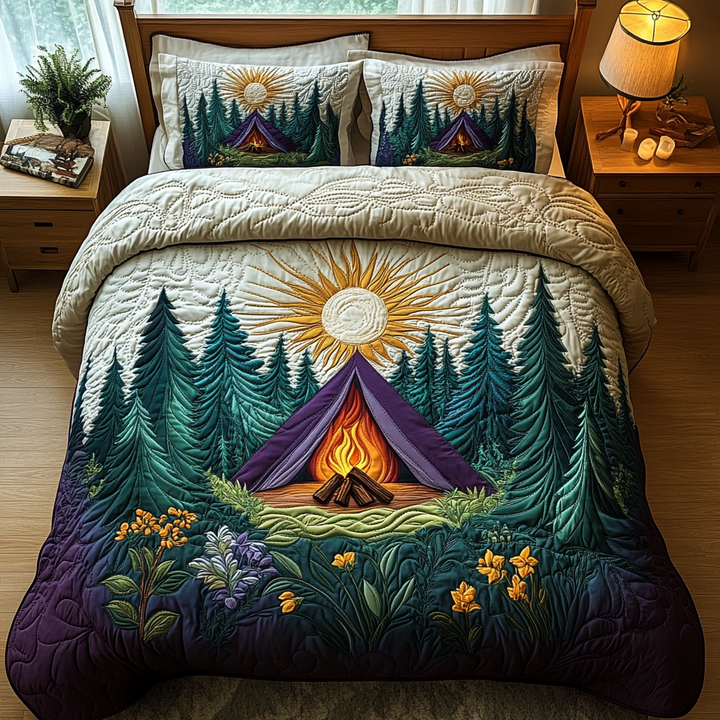 Camping Tent Sunshine 3-Piece Quilted Bedding Set NCU0DV6123