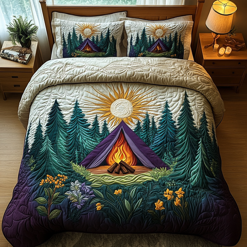 Camping Tent Sunshine 3-Piece Quilted Bedding Set NCU0DV6123