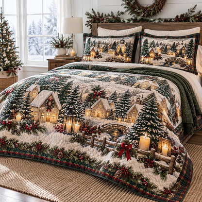 Candlelit Christmas Village 3-Piece Quilted Bedding Set NCU0DV10149