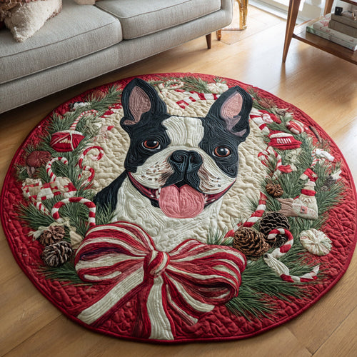Candy Boston Terrier Quilted Round Mat NCU0HH1219