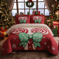 Candy Cane Bow 3-Piece Quilted Bedding Set NCU0XD548