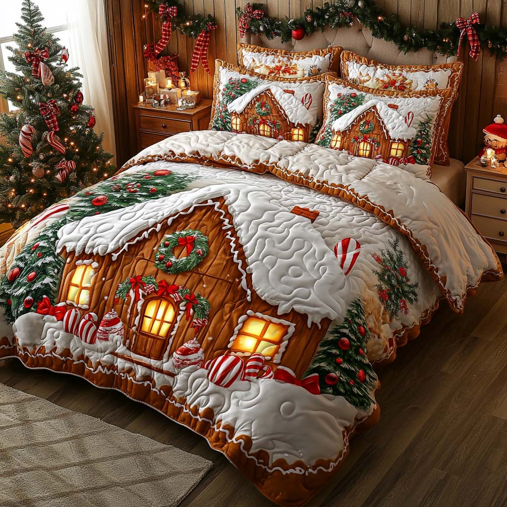 Candy Cane Cottage 3-Piece Quilted Bedding Set NCU0XD494