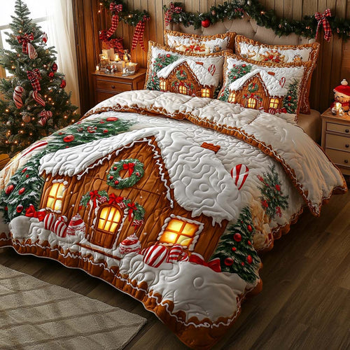 Candy Cane Cottage 3-Piece Quilted Bedding Set NCU0XD494