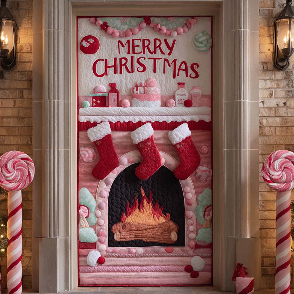 Candy Cane Fireplace Quilted Door Cover NCU0XD2008