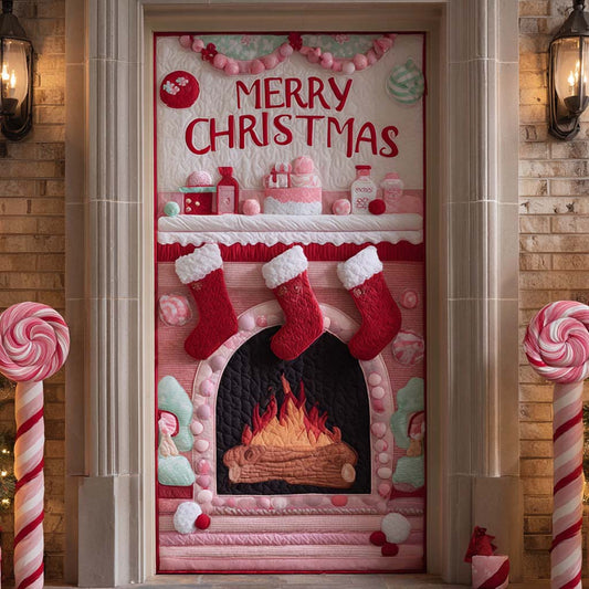 Candy Cane Fireplace Quilted Door Cover NCU0XD2008