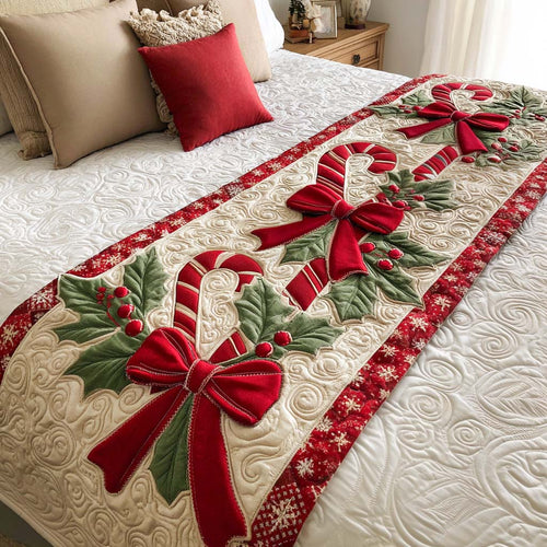 Candy Cane Joy Quilted Bed Runner NCU0NT9889