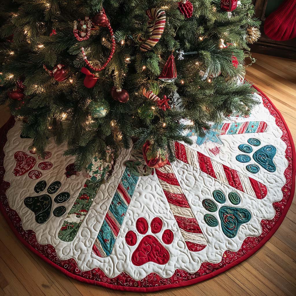 Candy Paws Christmas Quilted Tree Skirt NCU0NT9958