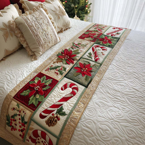 Candy and Poinsettia Quilted Bed Runner NCU0NT9888