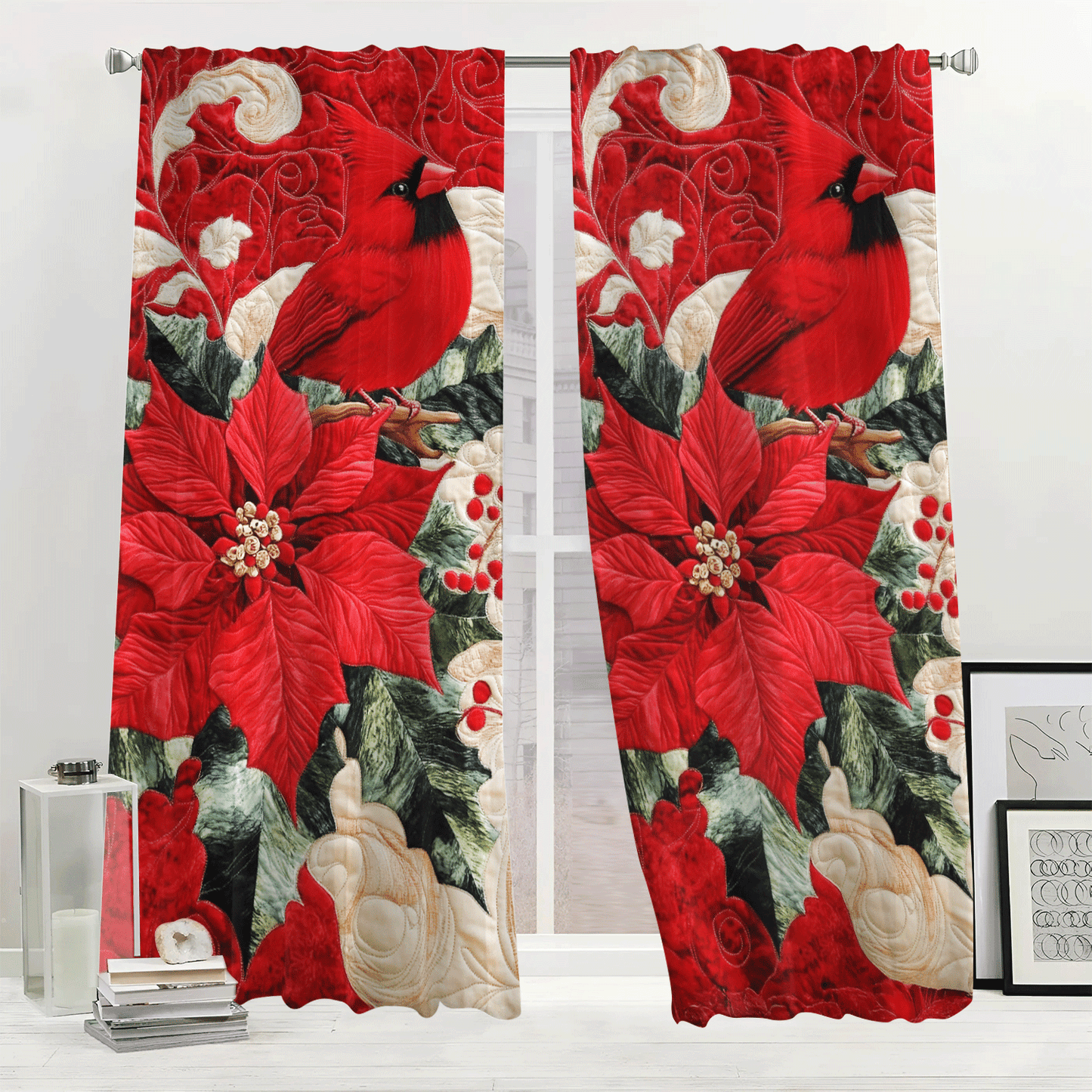 Cardinal Perch Quilted Curtains NCU0DV2797