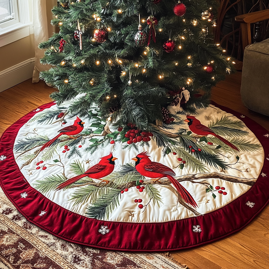 Cardinal Berry Christmas Quilted Tree Skirt NCU0VH279