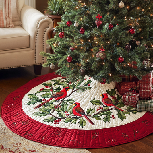 Cardinal Branch Cheer Christmas Quilted Tree Skirt NCU0VH278