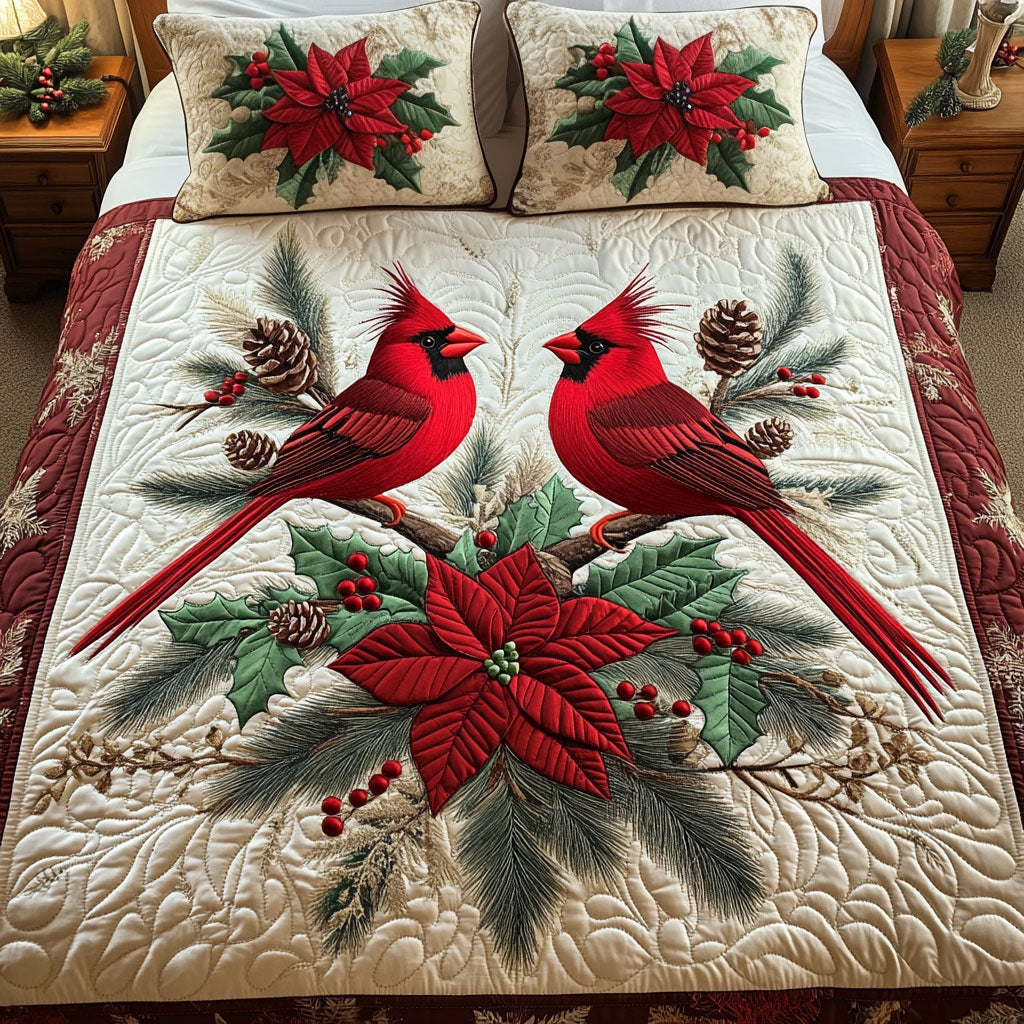 Cardinal Cheer 3-Piece Quilted Bedding Set NCU0PT2146