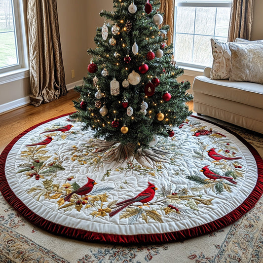 Cardinal Cheer Quilted Christmas Tree Skirt NCU0DV7847