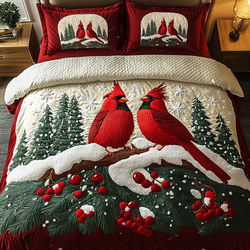 Cardinal Christmas Delight 3-Piece Quilted Bedding Set NCU0DK2605