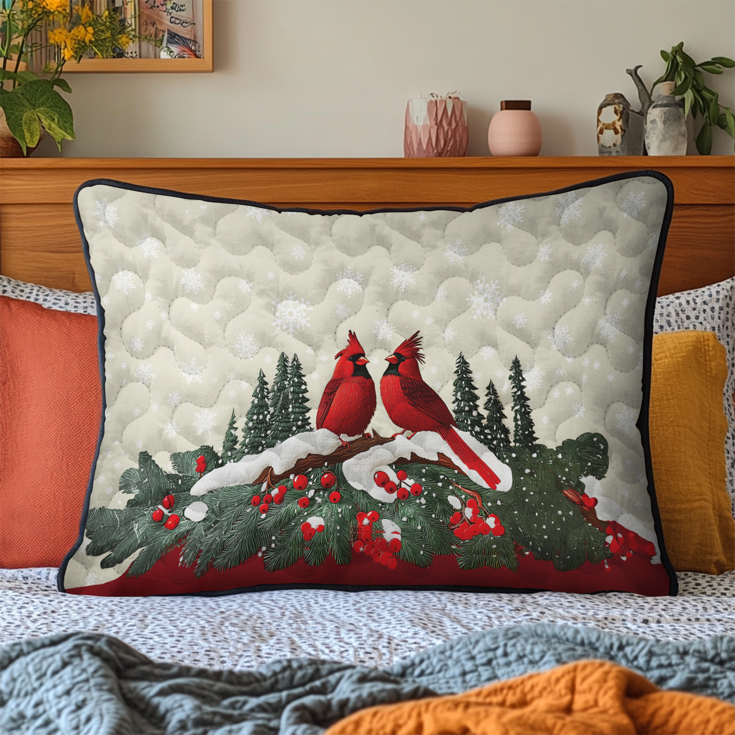 Cardinal Christmas Delight Quilted Bedding Pillow Case NCU0DK3524