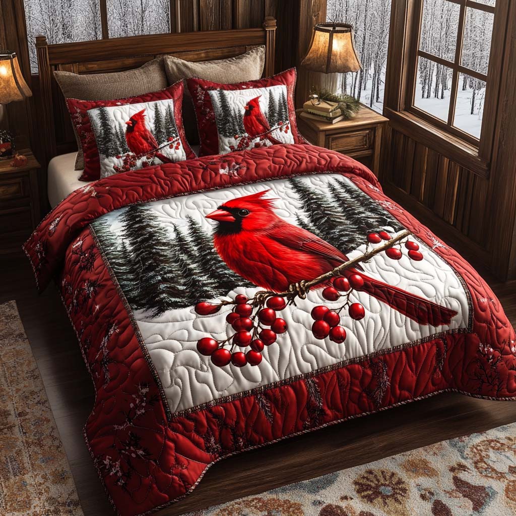Cardinal Dreams 3-Piece Quilted Bedding Set NCU0NT10428