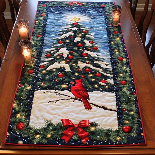 Cardinal Festive Tree Quilted Table Runner NCU0VH082