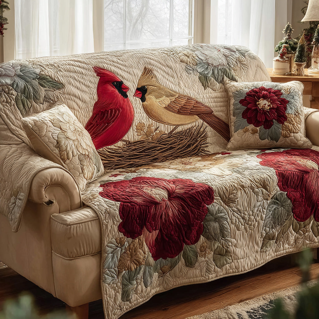 Cardinal Floral Nest Quilted Sofa Cover NCU0HH1618
