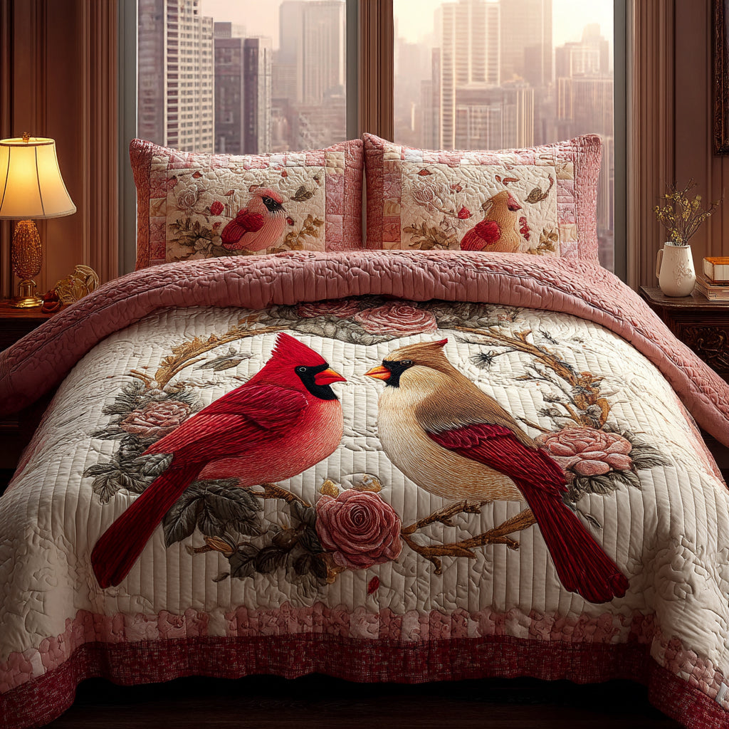 Cardinal Glow 3-Piece Quilted Bedding Set NCU0DV8919