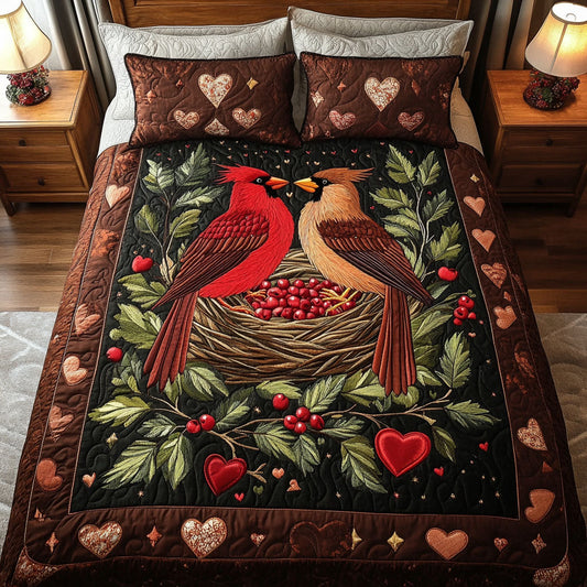 Cardinal Heart Nest 3-Piece Quilted Bedding Set NCU0NT2908