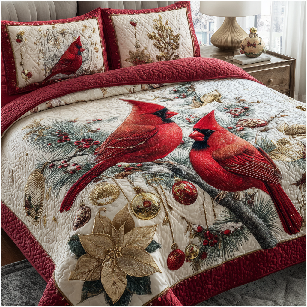 Cardinal Joy 3-Piece Quilted Bedding Set NCU0DK11079