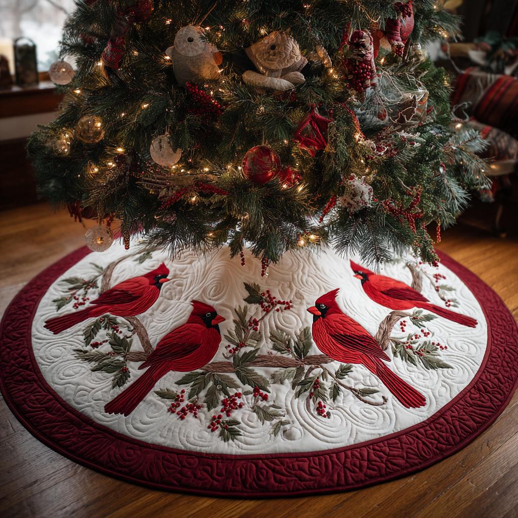 Cardinal Joy Christmas Quilted Tree Skirt NCU0DK11403