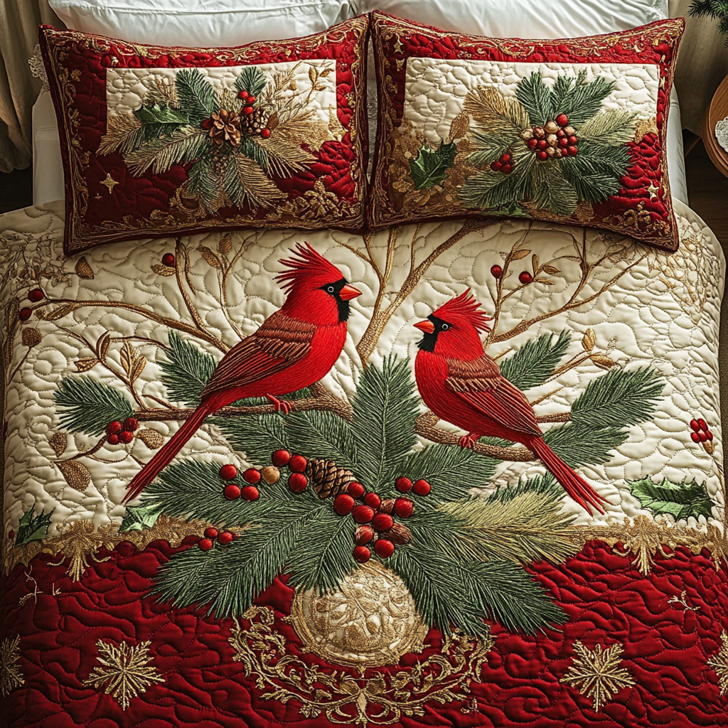 Cardinal Lantern 3-Piece Quilted Bedding Set NCU0DK10467
