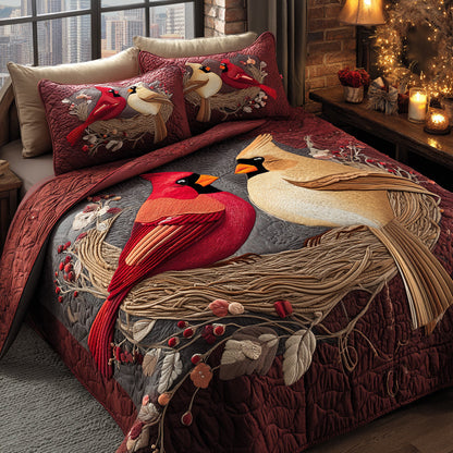 Cardinal Nest 3-Piece Quilted Bedding Set NCU0DV8918