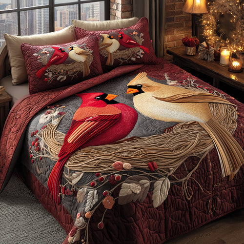 Cardinal Nest 3-Piece Quilted Bedding Set NCU0DV8918
