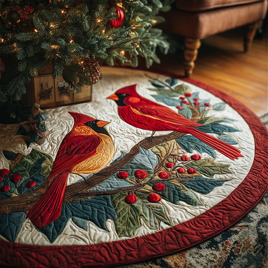 Cardinal Nest Christmas Quilted Tree Skirt NCU0DK10412