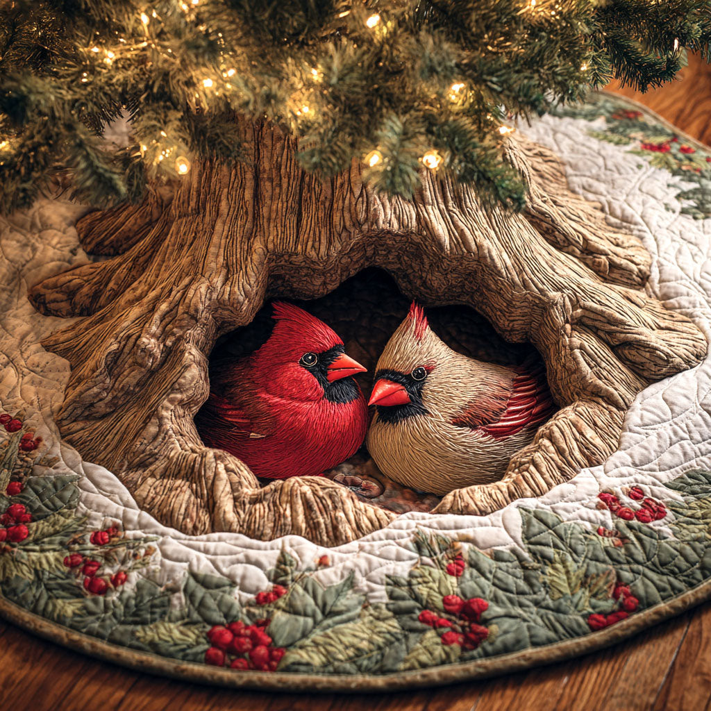 Cardinal Nest Christmas Quilted Tree Skirt NCU0TV1165