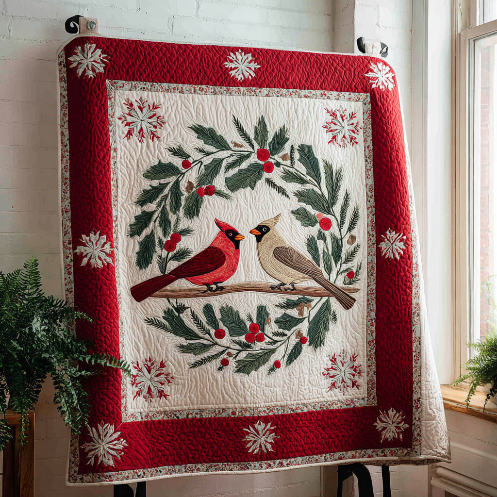 Cardinal Pair Wreath Quilted Blanket NCU0HH079
