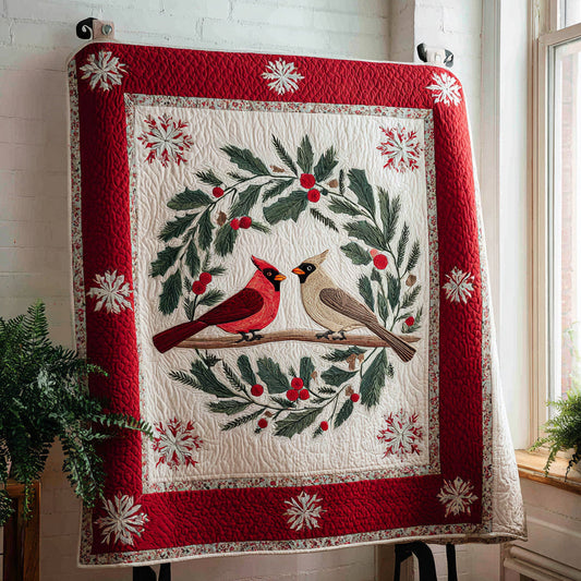 Cardinal Pair Wreath Quilted Blanket NCU0HH079