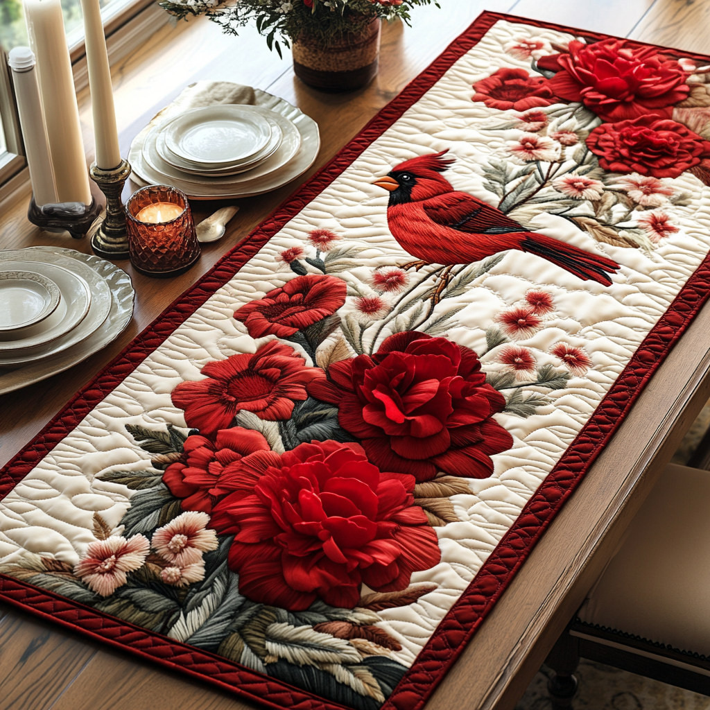 Cardinal Petals Quilted Table Runner NCU0DV5054