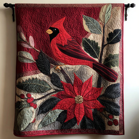 Cardinal Poinsettia Bloom Quilted Blanket NCU0HH080