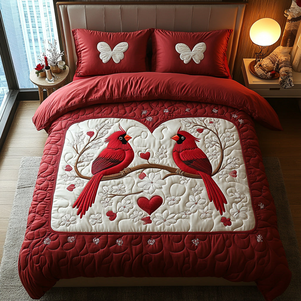 Cardinal Romance 3-Piece Quilted Bedding Set NCU0DV8916