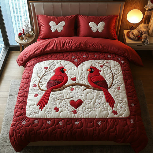 Cardinal Romance 3-Piece Quilted Bedding Set NCU0DV8916