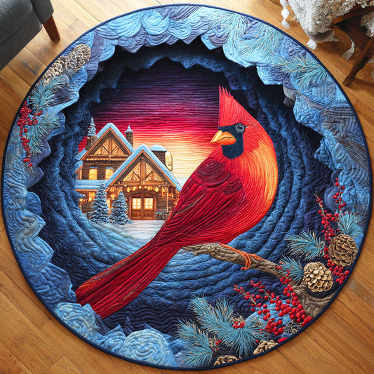 Cardinal Snowy Village Quilted Round Mat NCU0TD605