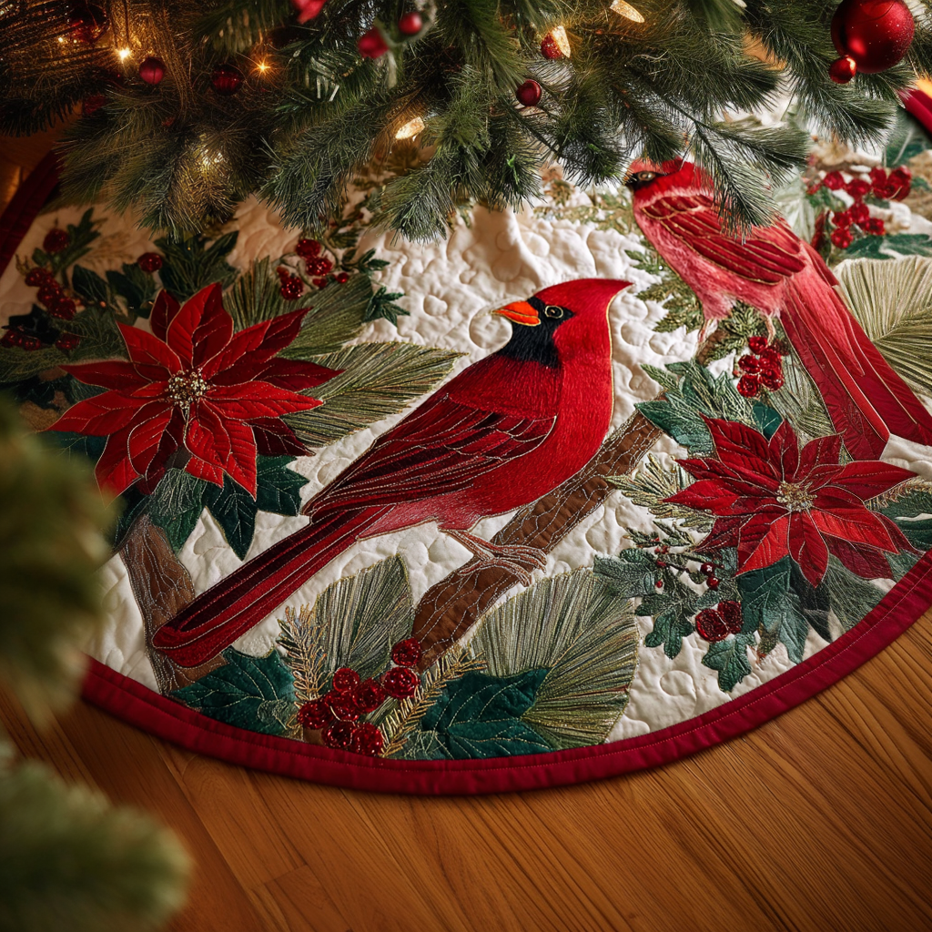 Cardinal Song Christmas Quilted Tree Skirt NCU0DK11405