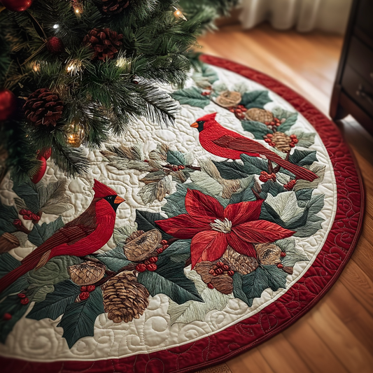 Cardinal Whisper Christmas Quilted Tree Skirt NCU0DK11402
