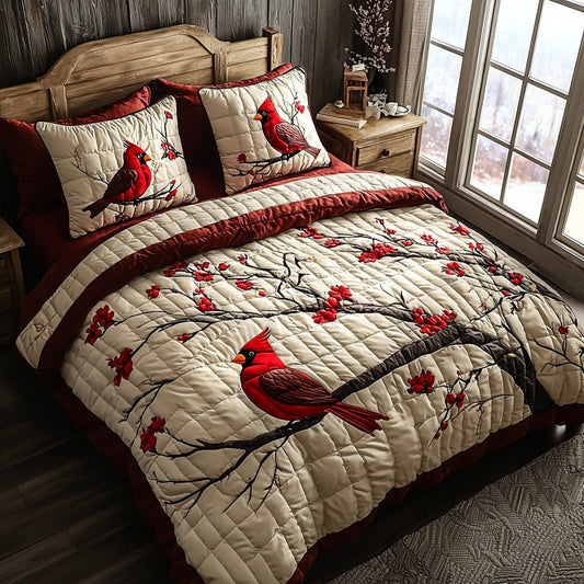 Cardinal Whispers 3-Piece Quilted Bedding Set NCU0DV6668